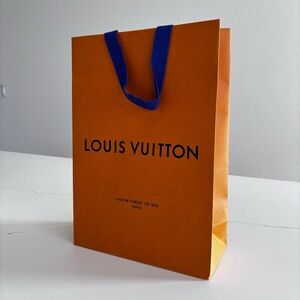 Louis Vuitton Orange Shopping Bag with Blue Handles